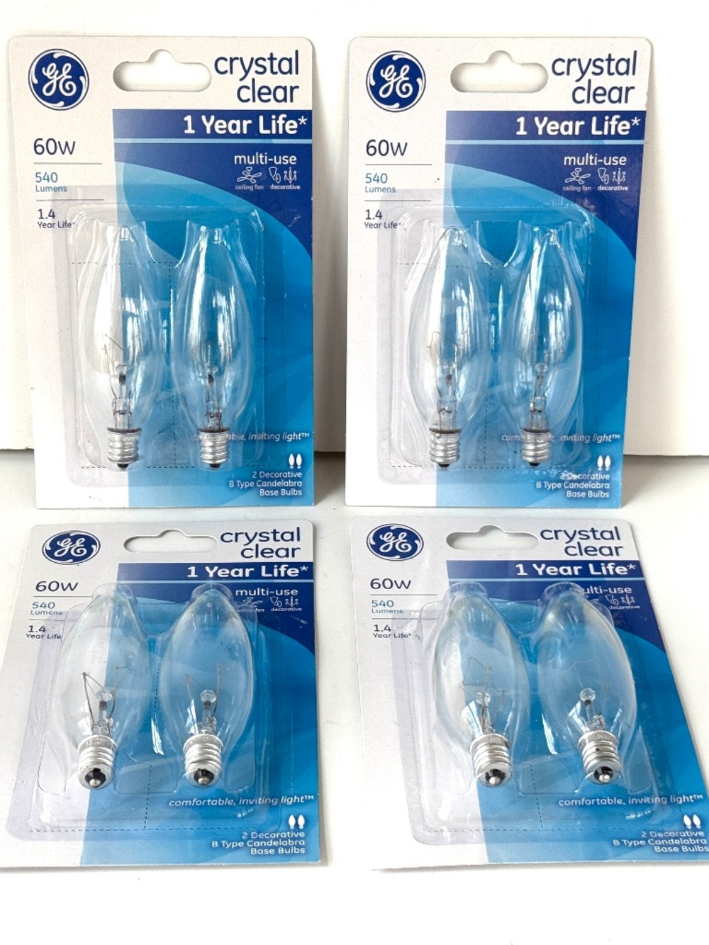 GE 60W Clear Candelabra Bulbs / Blunt Tip / Set of 8 Bulbs - New